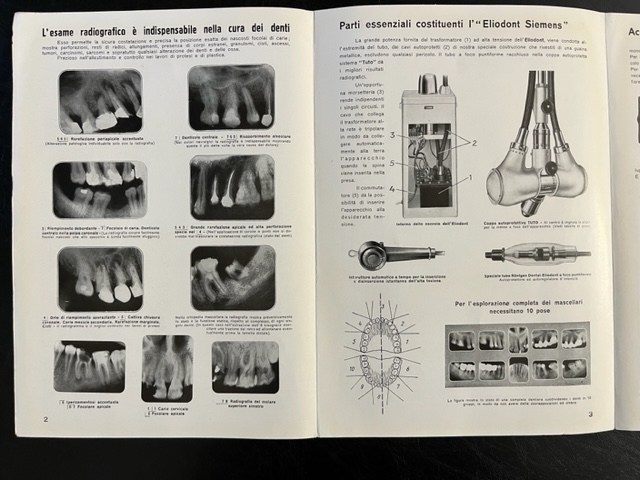 Apparecchio radiografico per dentisti Eliodont. Ufficio tecnico Dental Siemens (pieghevole pubblicitario)